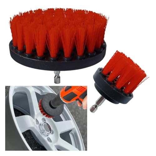 ZIMISI 2PCS Car Detailing Drill Brush Set, 2" & 4" Power Carpet Scrubber, Nylon Bristle Wheel Cleaner Brush with Drill Attachment, Car Wash Cleaning Kit for Floor Mats, Bathroom (Red) - color: Red