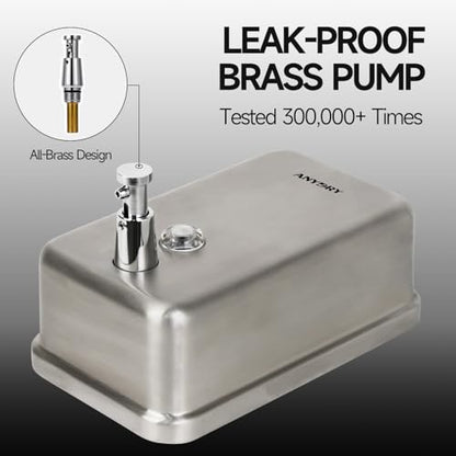anydry Commercial Soap Dispenser Wall Mount, Brushed Stianless Steel Finish Manual Liquid Soap Dispenser - 37oz (1100ml) Model AD1003 - color: Brushed