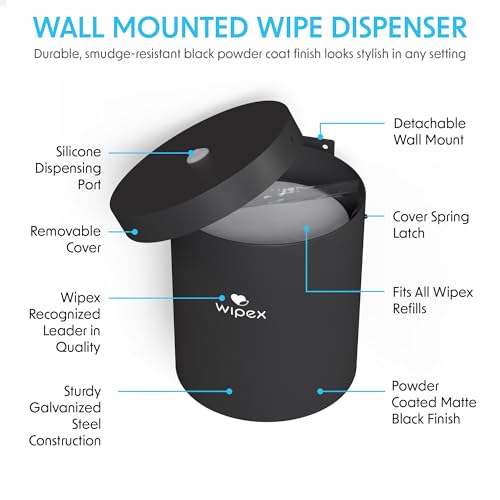 Wipex Black Wet Wipe Wall Dispenser: Durable Steel & Premium Silicone Port, Easy to Mount Wall Dispenser for Gym Wipes - Fits Sanitizing Refill Rolls, Perfect for Schools, Fitness, & Public Facilities