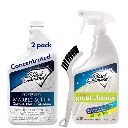 Black Diamond Stoneworks Ultimate Grout Cleaner with Brush + Marble & Tile Cleaner (2-Pack) – Safe for Natural Stone, Acid Free Deep Cleans Grout, Restores Shine to Marble, Granite, Travertine & Tile - size: 21.33 Fl Oz (Pack of 3)