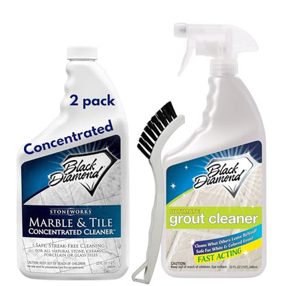 Black Diamond Stoneworks Ultimate Grout Cleaner with Brush + Marble & Tile Cleaner (2-Pack) – Safe for Natural Stone, Acid Free Deep Cleans Grout, Restores Shine to Marble, Granite, Travertine & Tile - size: 21.33 Fl Oz (Pack of 3)