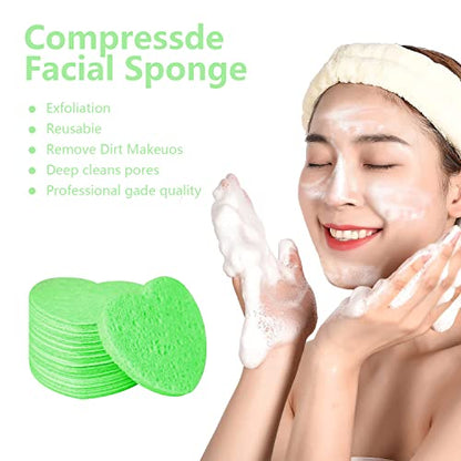 50-Count Facial Sponges Compressed, 100% Natural Cellulose Face Sponge Professional Cosmetic Spa Sponges for Face Cleansing, Exfoliating Mask, Makeup Removal for Travel and Home, Green - color: 50- Pack Green