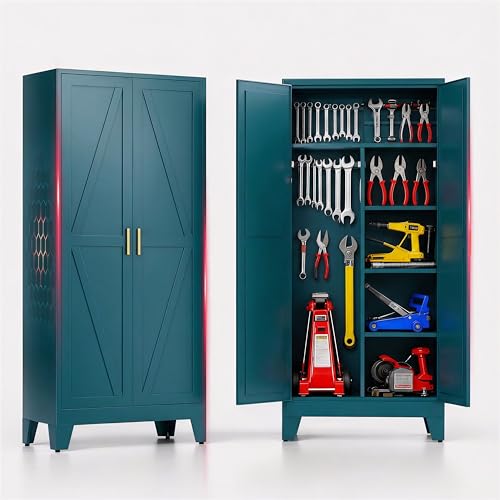 71" H Metal Garage Storage Cabinets,Broom Closet Storage Cabinet,Utility Cabinet,Blue Storage Cabinets - color: Blue, size: 71"H-2