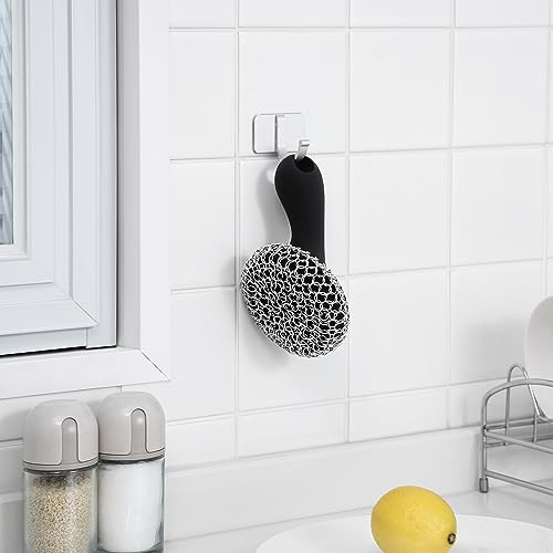 SUBEKYU Cast Iron Scrubber with Silicone Handle, Stainless Steel Chainmail Scrubber for Cast Iron Pans, Black - color: Black