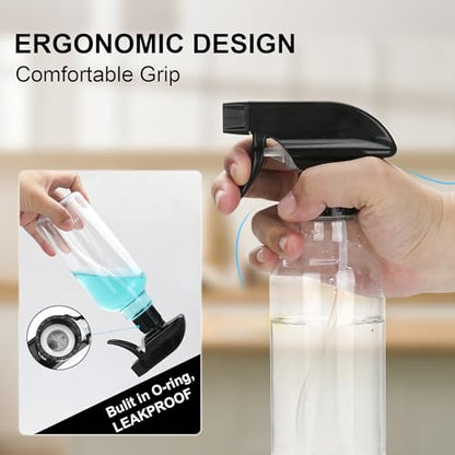 Spray Bottles Plastic Spray Bottle for Hair Mist/Stream Heavy Duty Empty Spray Bottles for Cleaning Solutions, Plants, Cooking (16.9oz-BlackClear) - color: 16.9oz-BlackClear