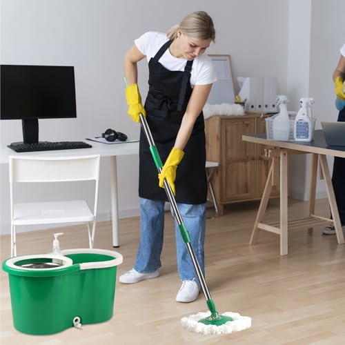 Spin Mop and Bucket with Wringer Set, 360° Spinning Mop Bucket System with 3 Microfiber Mop Replacement Heads and 61" Stainless Steel Adjustable Handle for Floor Cleaning (20QT) - color: Green