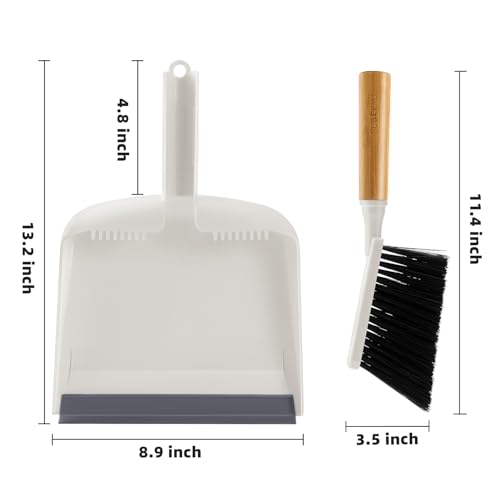 SUBEKYU Dustpan and Brush Set with Bamboo Handle, Hand Mini Broom and Dustpan Set, Small Broom and Dustpan Set for Kitchen/Desktops/Bedroom, White, 1 Set - color: White