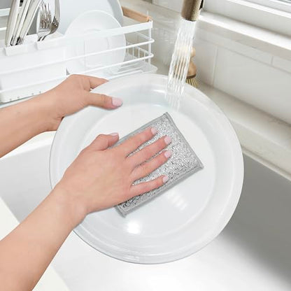 OGGI Bambou Odor-Free Scrubbing Sponges - Natural Scrub Sponges for Dishes, 91% Bamboo-Derived Rayon Cellulose Fiber, Reusable, Absorbent, Durable Scrubbers, Non-Scratch, Washable - 3 pcs, 7x4 - color: White/Gray