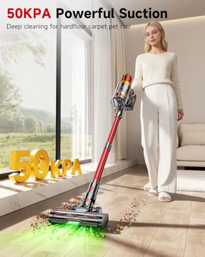 Cordless Vacuum Cleaner, 185AW Powerful Suction Vacuum Cleaner for Home, 65Mins Runtime Self-Standing Stick Vacuum, Anti-Tangled, Lightweight Vacuum Cordless for Home Hardwood Floor Carpet Pet Hair