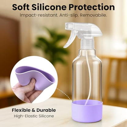 Glass Spray Bottles with Silicone Sleeve 16.9oz 2 Pack Empty Spray Bottle for Hair Mist/Stream Spraying for Cleaning Solutions, Plants, Essential Oils (clear-sblue&purple) - color: clear-sblue&purple