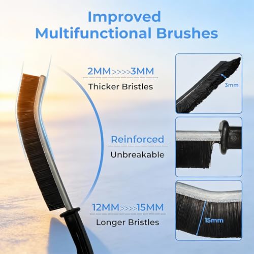 2 Pack Hard Bristle Crevice Cleaning Brush Set, Narrow Spaces Deep Reach Gap Scrub Tool with Long Handle for Household Use Kitchen Bathroom Sink Track, Black - color: Black-2
