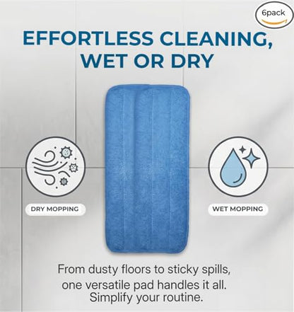 Microfiber Replacement Mop Pad, 18" x 6" Wet & Dry Home & Commercial Cleaning Refills, Reusable Floor Mop Pads (6 Pack) Blue - color: Blue