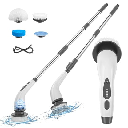 Electric Spin Scrubber, Cordless Shower Cleaner Brush with Adjustable Extension, 4 Replaceable Cleaning Heads, Power Shower Scrubber for Bathroom, Tub, Tile, Floor