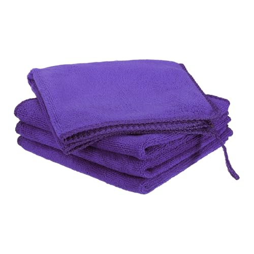HARFINGTON 4 Pack Microfiber Cleaning Cloth, 8" x 8" Multi-Functional Cleaning Towels Reusable Absorbent Rags with Hook for Car Wash Kitchen Household Window Clean, Purple - color: Purple, size: 8" x 8"