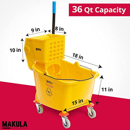 Makula Commercial Mop Bucket with Wringer, 36 Qt Heavy Duty Janitor Mop Bucket with Wheels, Side Press Wringer Combo, Industrial Cleaning Bucket for Restaurants, Schools & Commercial Floors