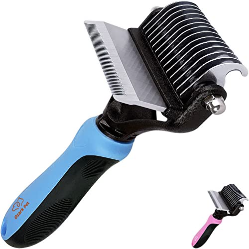 Grooming Brush for Dog/Cat with 2 Sided Grooming Brush for De-Shedding, De-Matting Reduces Shedding up to 95%, Great Short to Long Hair Small Large (Blue, Large) - color: Blue, size: Large
