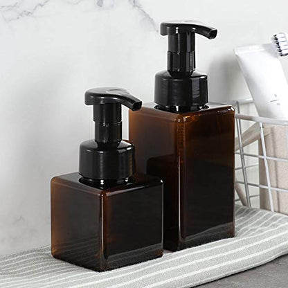 UUJOLY Foaming Soap Dispenser, 450ml (15oz) Refillable Pump Bottle Plastic for Liquid Soap, Shampoo, Body Wash (2 Pcs) (Amber) - color: Amber, size: 15 oz (2 Pack)