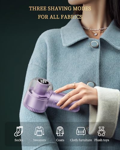 Fabric Shaver with Lint Brush, Large Lint Shaver with Digital Display, 3-Speeds Lint Remover with 6-Leaf Blades, Electric Sweater Shaver to Remove Pilling for Clothes, Furniture - color: Silver-purple
