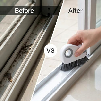 2 Pcs Window Track Cleaner Brush, Window Sill Cleaner Tool with Scraper, Multifunctional Hard Bristle Grip Brush for Sliding Door Track, Windows Sill, Windows Seal