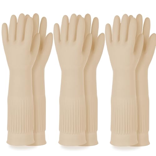 DABOGOSA Reusable Waterproof Household Dishwashing Cleaning Rubber Gloves, Non-Slip Kitchen Glove (Ivory, XL (Pack of 3)) - color: Ivory, size: XL (Pack of 3)