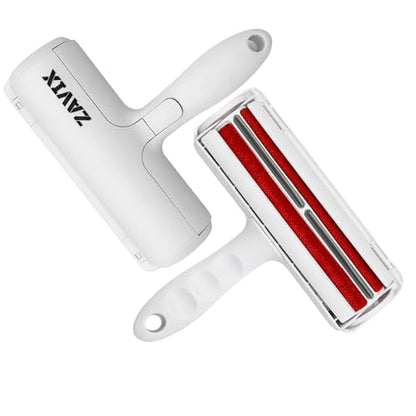 Reusable Pet Hair Remover Roller - Dog and Cat Hair on Couch, Bedding, Car, Rugs & Furniture - Portable and Eco-Friendly (White/Red) - color: White/Red