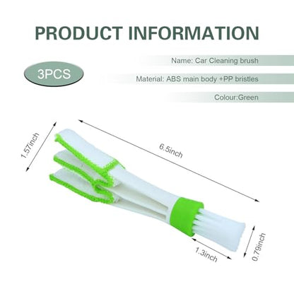 3PCS Mini Duster for Car Air Vent, Dual-Ended Soft Microfiber Washable Reusable Brush Heads, Cleaning Tool for Blinds, Keyboards, Air Conditioning Vents, and Fans (Green)