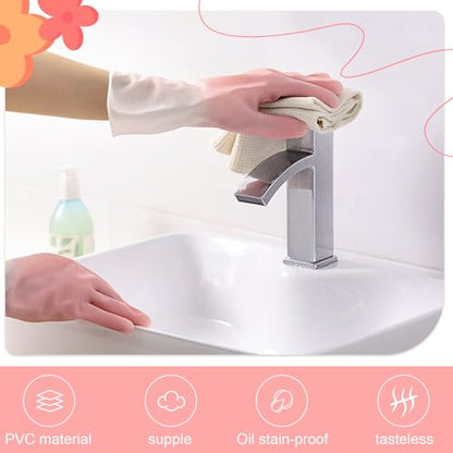 Long Cuff Cleaning Gloves Waterproof Reusable Household Gloves Anti Slip Grip for Kitchen Dishwashing Bathroom Garden Tasks - color: Pink, size: Large