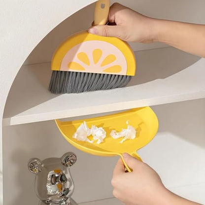 1Pcs Small Broom and Dustpan Set Cute Little Yellow Green Hand Mini Broom and Dustpan Set for Home Sofas Kitchen Countertops Storage Shelves Bathrooms Pet Areas - color: Yellow