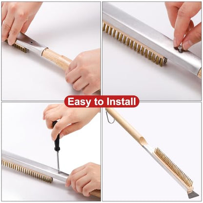 ZEAYEA 21 Inch Pizza Oven Brush with Scraper, Brass Bristles, Copper Wire Pizza Stone Cleaning Brush for BBQ Grill Cleaning, Outdoor Oven Accessories