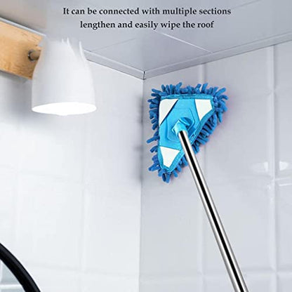 Triangle Mop with Long Handle, Microfiber Flat Floor mop Rotatable Cleaning Brush Glass Wiper Window Cleaner Floor Cleaning Car Glass Cleaning Scraper Dust Mop (Pack of 1) (Triangle Mop) - color: Triangle Mop