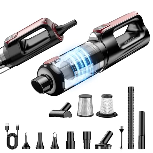 MONOZEL Handheld Vacuum Cleaner, 18000Pa 2 in 1 Cordless Car Vacuum Cleaner&Air Duster, 130W Brushless Motor with 7800mAh Battery, LED Light and Multi-Nozzles, Portable for Home, Car, Office, Pet - color: Rose Gold