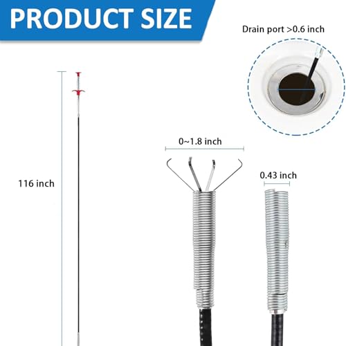 Drain Snake,116 inch Flexible Grabber Claw Pick Up Reacher Tool,Drain Clog Remover - Gutter Cleaning Tools for Home Sink, Bathroom Tub,Drain, Toilet, Tight Spaces - style: 116 in