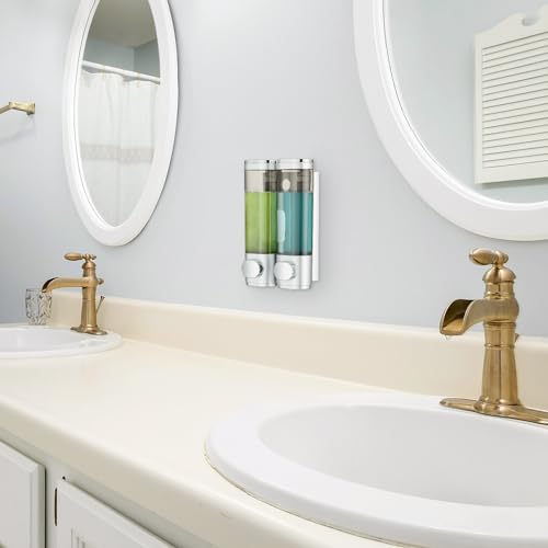 Shampoo and Conditioner Dispenser 2 Chamber No Drill,Shower Soap Pump Dispenser Wall Mounted,Body Wash Dispenser,Shower Gel Shampoo Holder for Bathroom Accessories, (Silver 2) - color: Silver 2