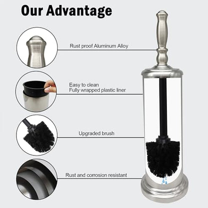 Metal Toilet Bowl Brush with Holder Premium Bathroom Cleaning Set Rustproof Hygienic Durable Elegant Finish - color: Satin Nickel