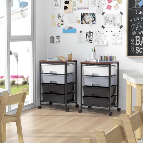 SYKIARIOL Utility Cart with 4 Drawers,Rolling Storage Cart with Drawers,Light Grey - color: Light Grey