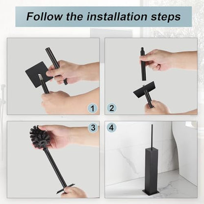 Black Toilet Brush and Holder,Toilet Bowl Brush with Extra Long Handle - color: Matte Black