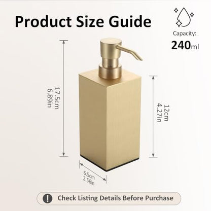 BGL Brushed Gold Soap Dispenser for Kitchen & Bathroom, Modern Square Liquid Hand Soap Pump, Rustproof Matte Black Lotion Dispenser with Non-Slip Bottom, Fingerprint Resistant - color: Brushed Gold-countertop
