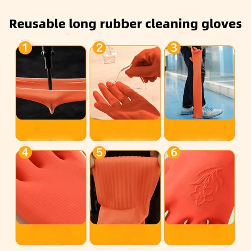 21.7inch Extra Long Latex Cleaning Gloves Waterproof Heavy Duty Rubber Reusable Dish wash Household Cleaning - color: Red