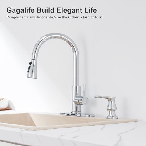 GAGALIFE Kitchen Sink Soap Dispenser Chrome, Built in Soap Dispenser with 17 OZ Bottle, Refill from The Top, Liquid Dispenser for Kitchen Sink - color: Chrome, size: with Bottle