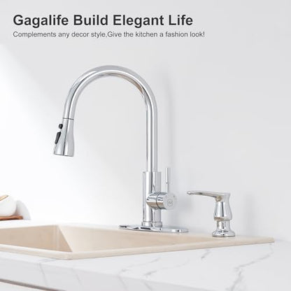 GAGALIFE Kitchen Sink Soap Dispenser Chrome, Built in Soap Dispenser with 17 OZ Bottle, Refill from The Top, Liquid Dispenser for Kitchen Sink - color: Chrome, size: with Bottle