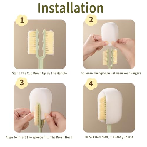 Water Bottle Cleaner Brush,5-in-1 Bottle Brushes for Cleaning,Bottle Scrubber Brush Cleaner(Green)