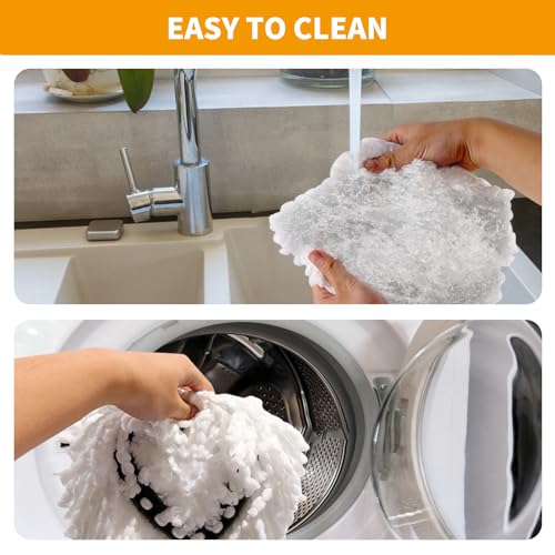 7-Pack Mop Heads Replacements Compatible with O Cedar EasyWring 1 Tank, Includes 4 Microfiber Spin Mops Replace Head, 2 Scrub Brushes, and 1 Base, Reusable and Machine Washable for Cleaning Floors