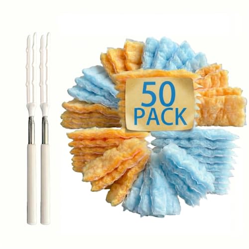 50 Count Duster Refills with 1 Handle | Disposable Multi Surface 360° Duster Cleaner Kit for Ceiling Fans, Blinds & Furniture