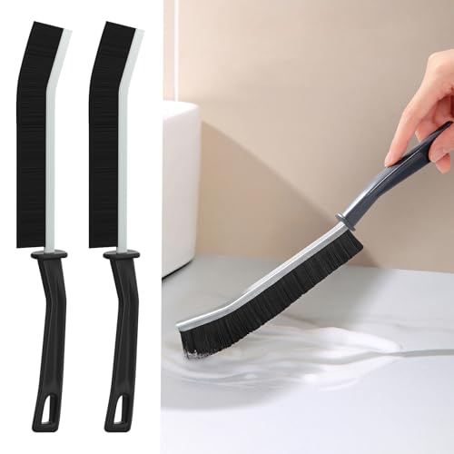 2 PCS Cleaning Gap Brush Set Narrow Crevice Scrub Brush with Stiff Bristles Handle Detail Cleaning Brushes for Home,Black - color: Black
