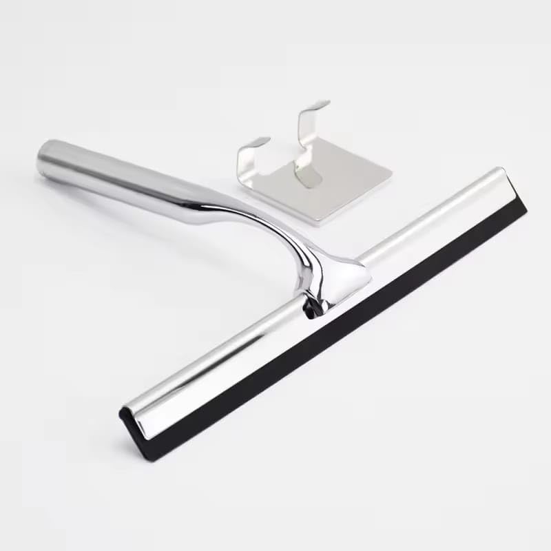 All-Purpose Shower Squeegee for Shower Doors, Bathroom, Windows, Mirrors, Tiles, and Car Glass – 11 Inches Stainless Steel with Hook (Silver)