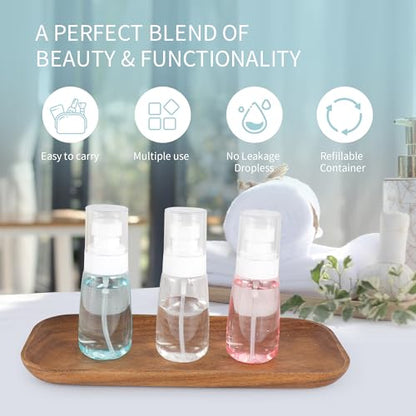 9 Pcs Travel Spray Bottle 60ml/2oz Leak Proof Fine Mist Spray Bottles Empty Mini Makeup Face Spray Bottle Clear Refillable Travel Containers for Perfume Cosmetic Essential Oil, 3 Color(120pcs Labels) - size: 9 Pcs - 2 oz