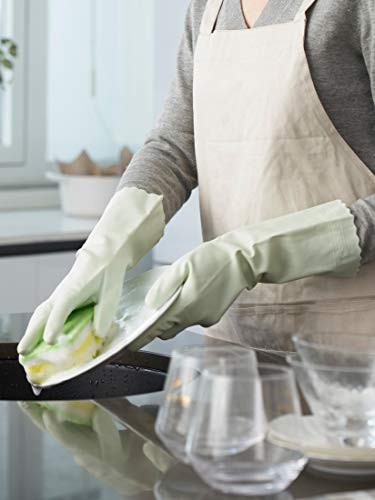 LANON 3 Pairs wahoo Skin-Friendly Cleaning Gloves, Dishwashing Kitchen Gloves with Cotton Flocked Liner, Reusable, Non-Slip, Canary Green, Small - color: Canary Green, size: Small (Pack of 3)