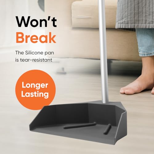 Superio Silicone Broom - Carpet Rake with 35" Long Handle Dustpan Set - Rubber Broom for Pet Hair on Carpet & Hardwood Floors, Stand-Up Dustpan with Aluminum Handle - Gray - style: Dustpan with Broom (2)