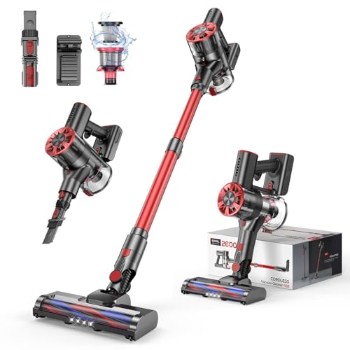 Comvtu Cordless Vacuum Cleaner for Home, 80,000PRM Powerful 4 in 1 Lightweight Stick Vacuum with 2 Adjustable Suctions, Max 40 Mins Runtime, 2600mAh Rechargeable Vacuum Cleaners (Vermilion) - color: Vermilion