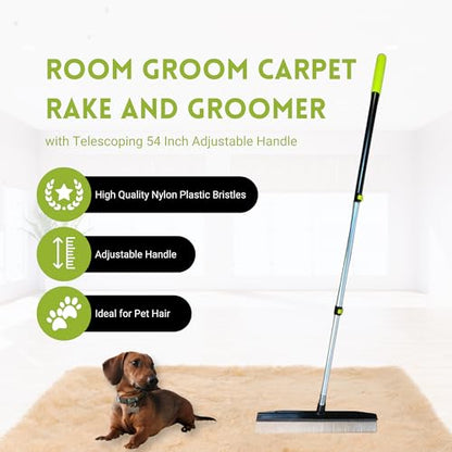A-to-Z Supply Room Groom Carpet Rake Groomer with Telescoping 54" Adjustable Handle & Portable Lint Remover Brush Tool, Carpet Brush Ideal for Pet Hair, Refreshing Carpets, Rugs, and Artificial Turf - style: Original + Lint Tool